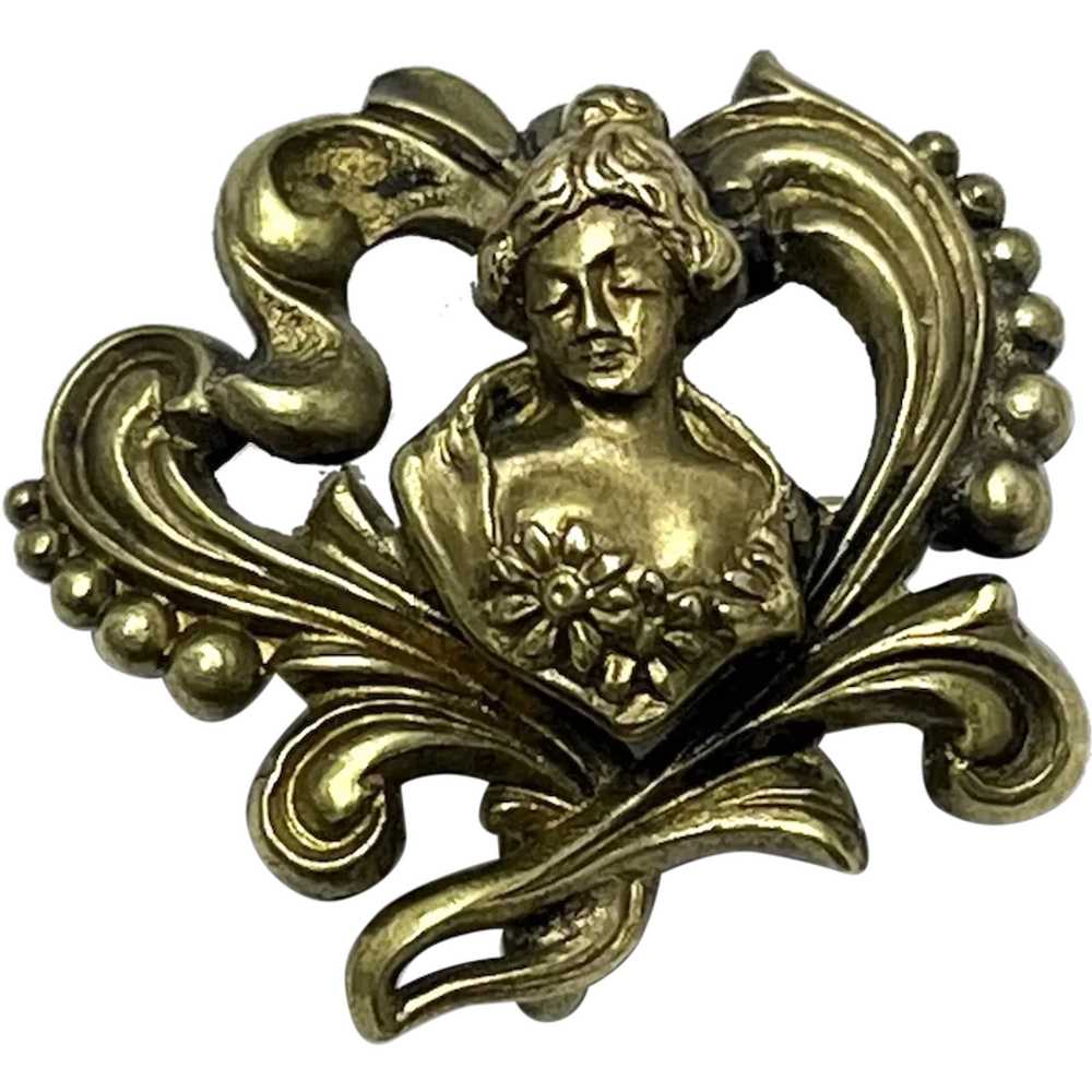 Estate Gold Filled PS Co Woman Bust Brooch Pin - image 1