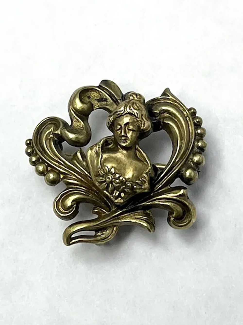 Estate Gold Filled PS Co Woman Bust Brooch Pin - image 2