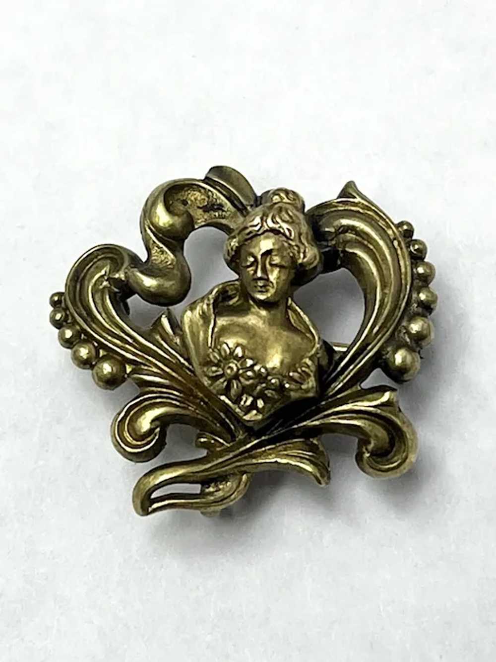 Estate Gold Filled PS Co Woman Bust Brooch Pin - image 3