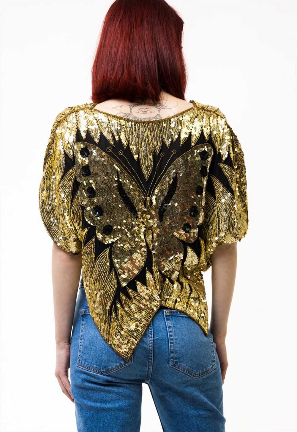 Black and gold sequins top/ Butterfly poncho top … - image 4