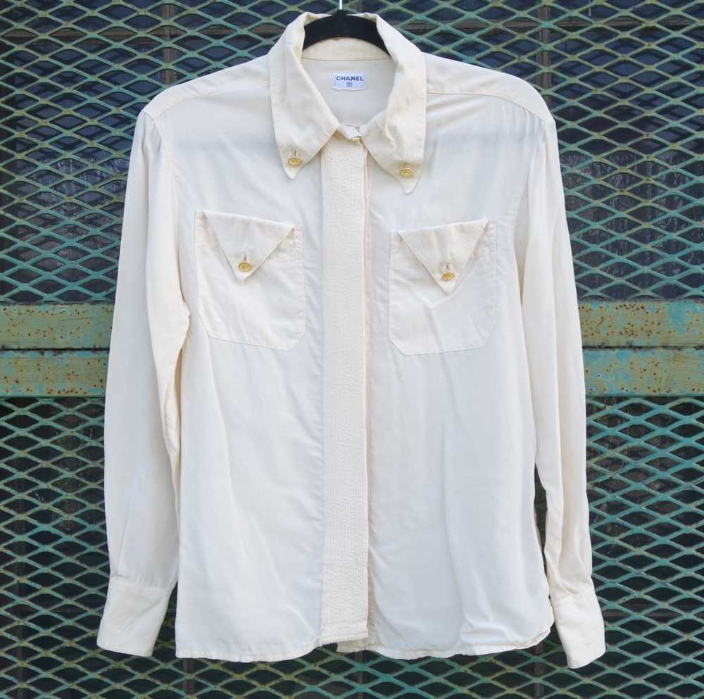 Chanel - Vintage CHANEL silk ivory shirt with gol… - image 1