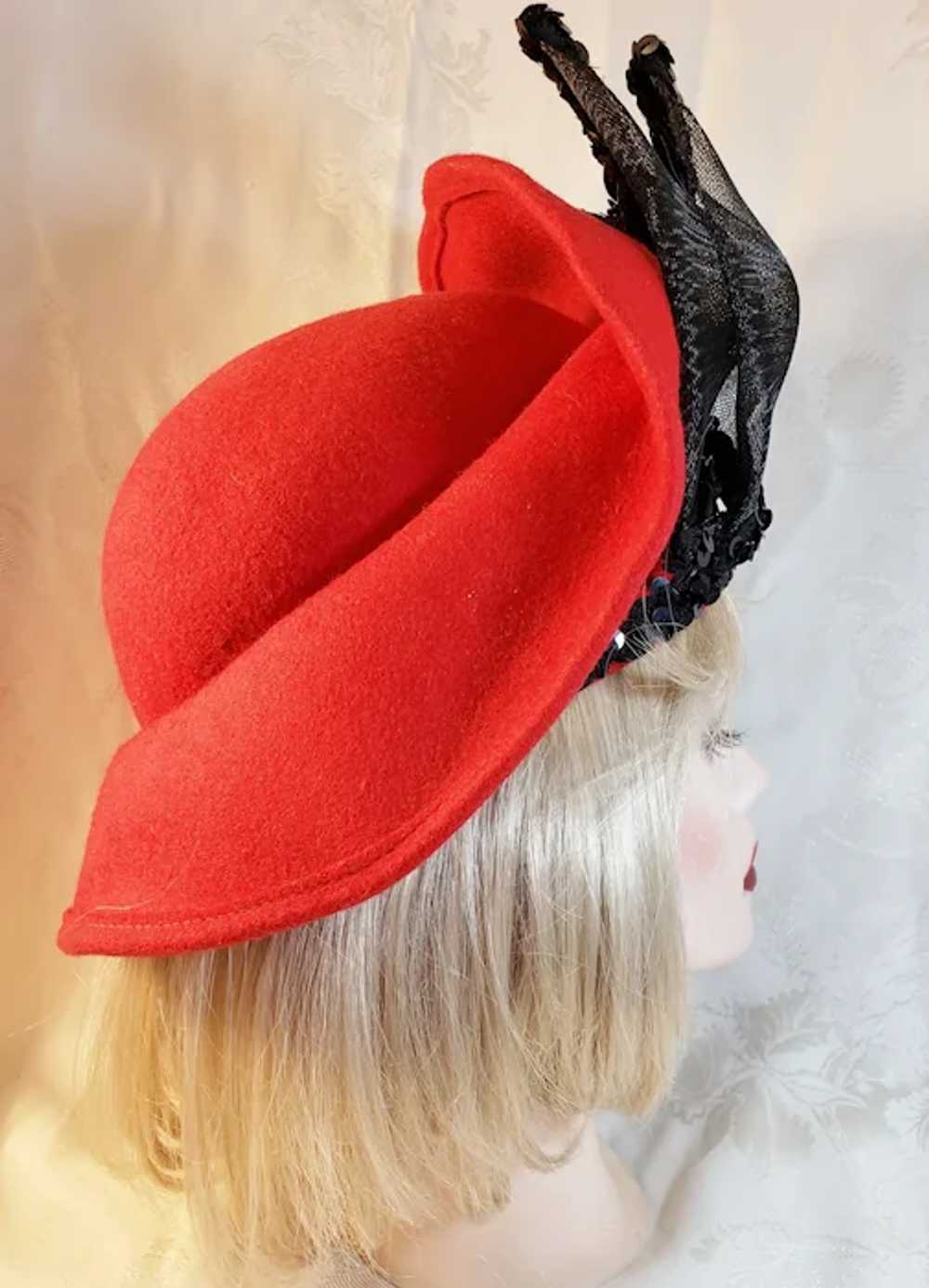 Breton-Style Big Bowed RED Hat - image 11