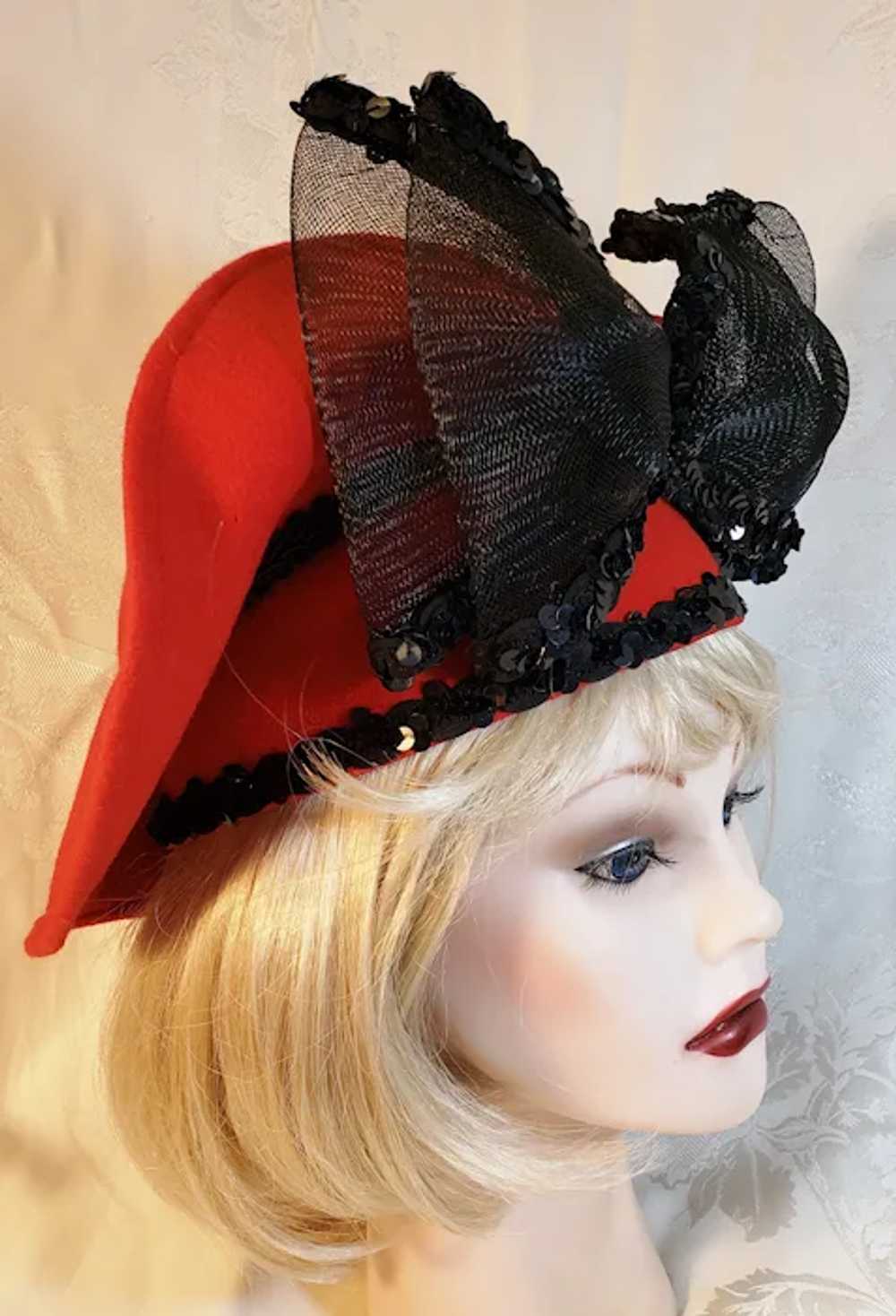 Breton-Style Big Bowed RED Hat - image 3