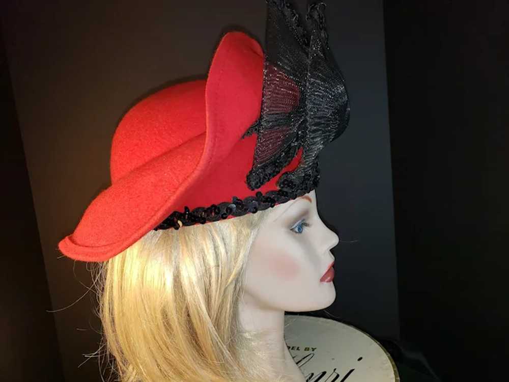 Breton-Style Big Bowed RED Hat - image 4