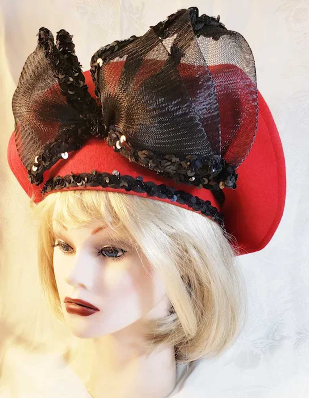 Breton-Style Big Bowed RED Hat - image 5