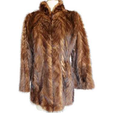 Chevron-Patterned Vintage Fur Jacket