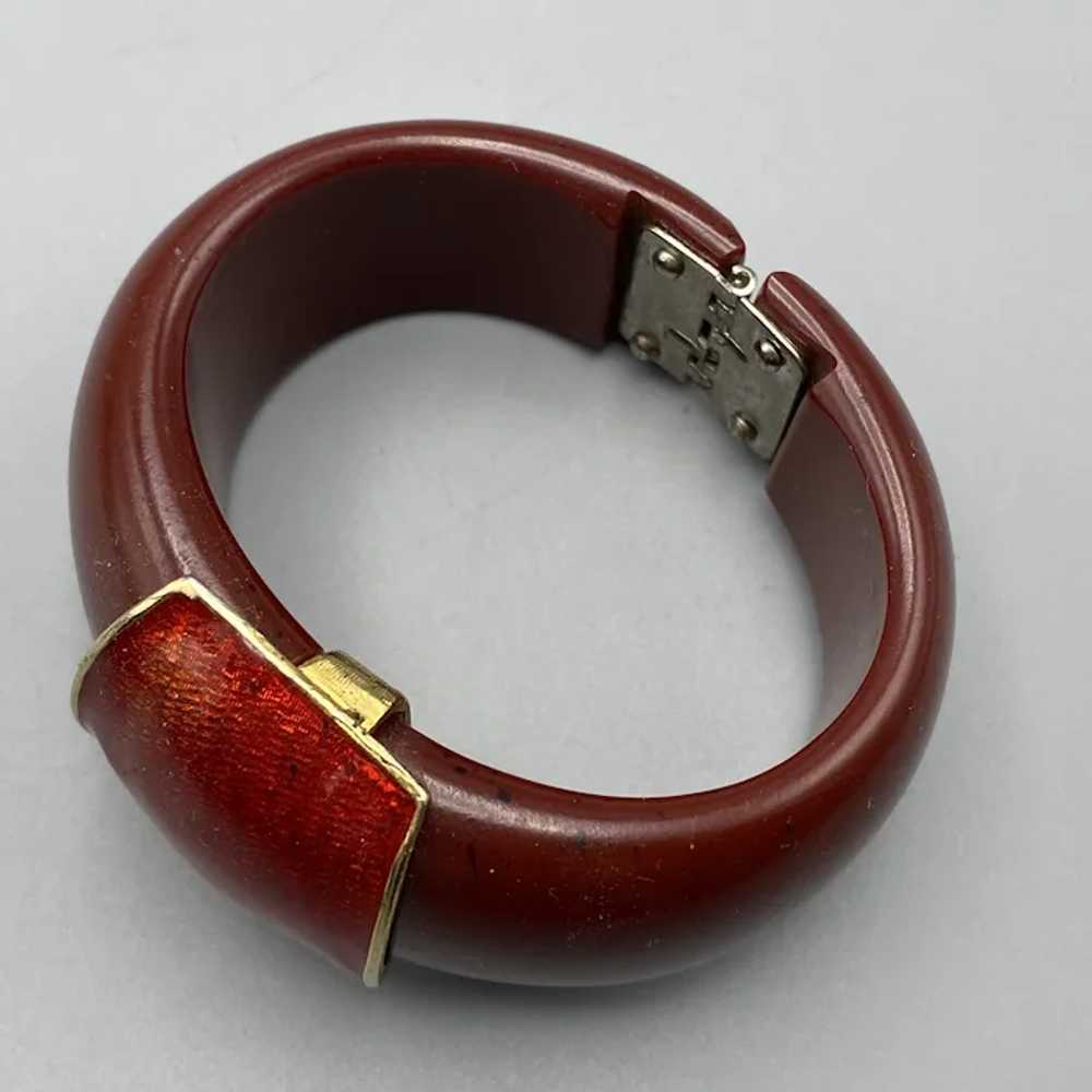 Wide Deep Red Bakelite Hinged Clamper Bracelet wi… - image 3