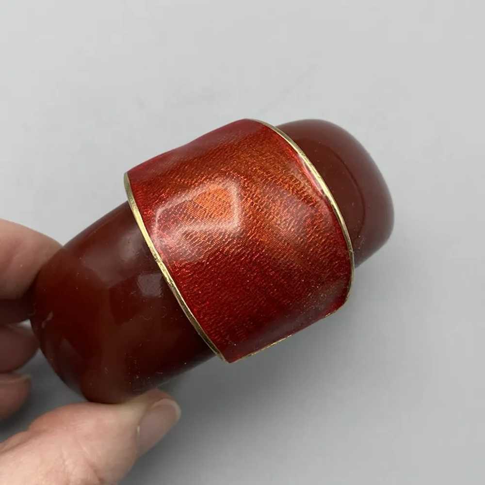 Wide Deep Red Bakelite Hinged Clamper Bracelet wi… - image 4