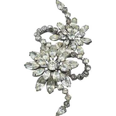 Signed EISENBERG Large Flowers Brooch Clear Rhine… - image 1