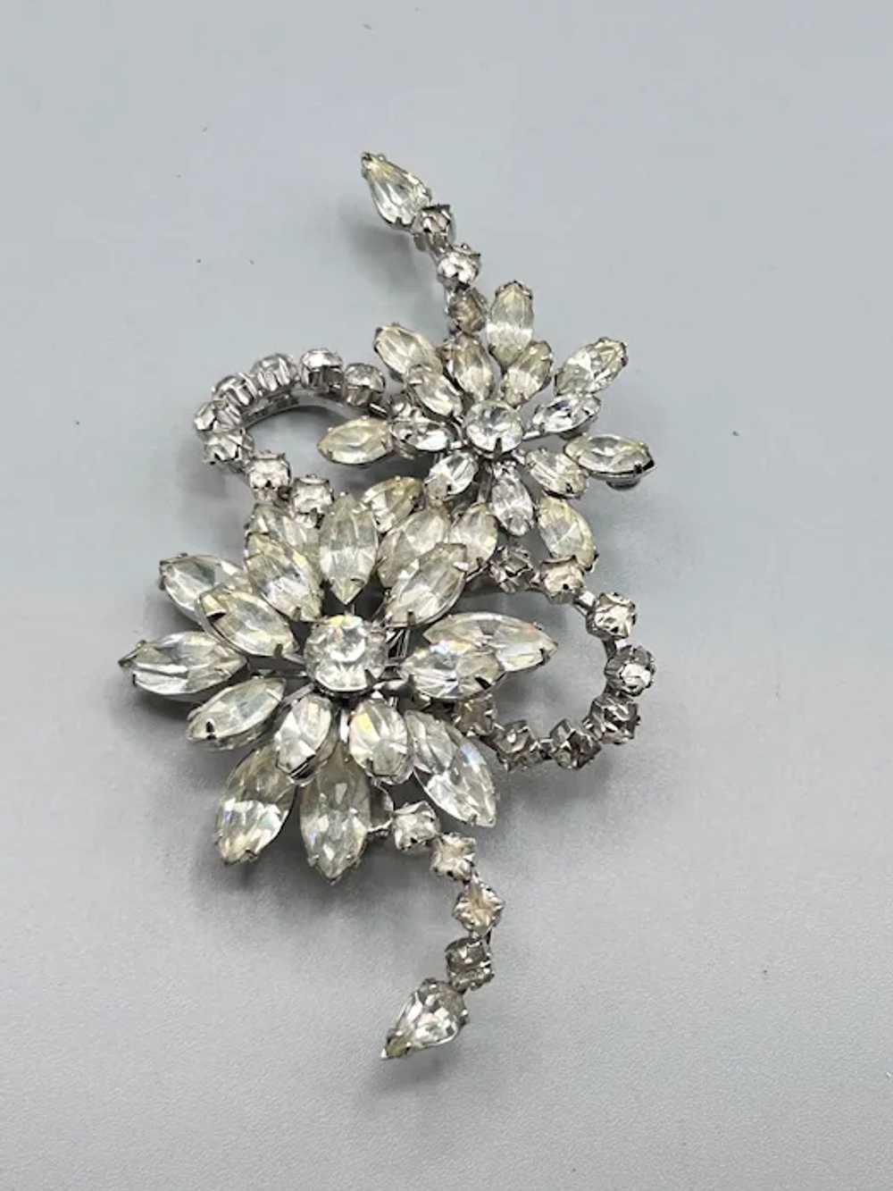 Signed EISENBERG Large Flowers Brooch Clear Rhine… - image 2