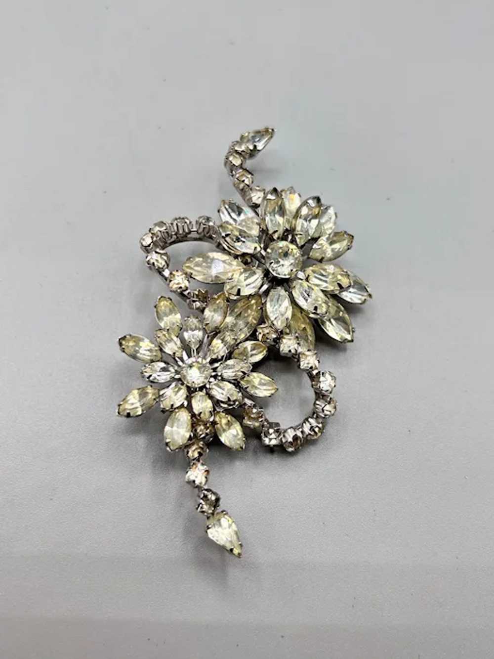 Signed EISENBERG Large Flowers Brooch Clear Rhine… - image 3