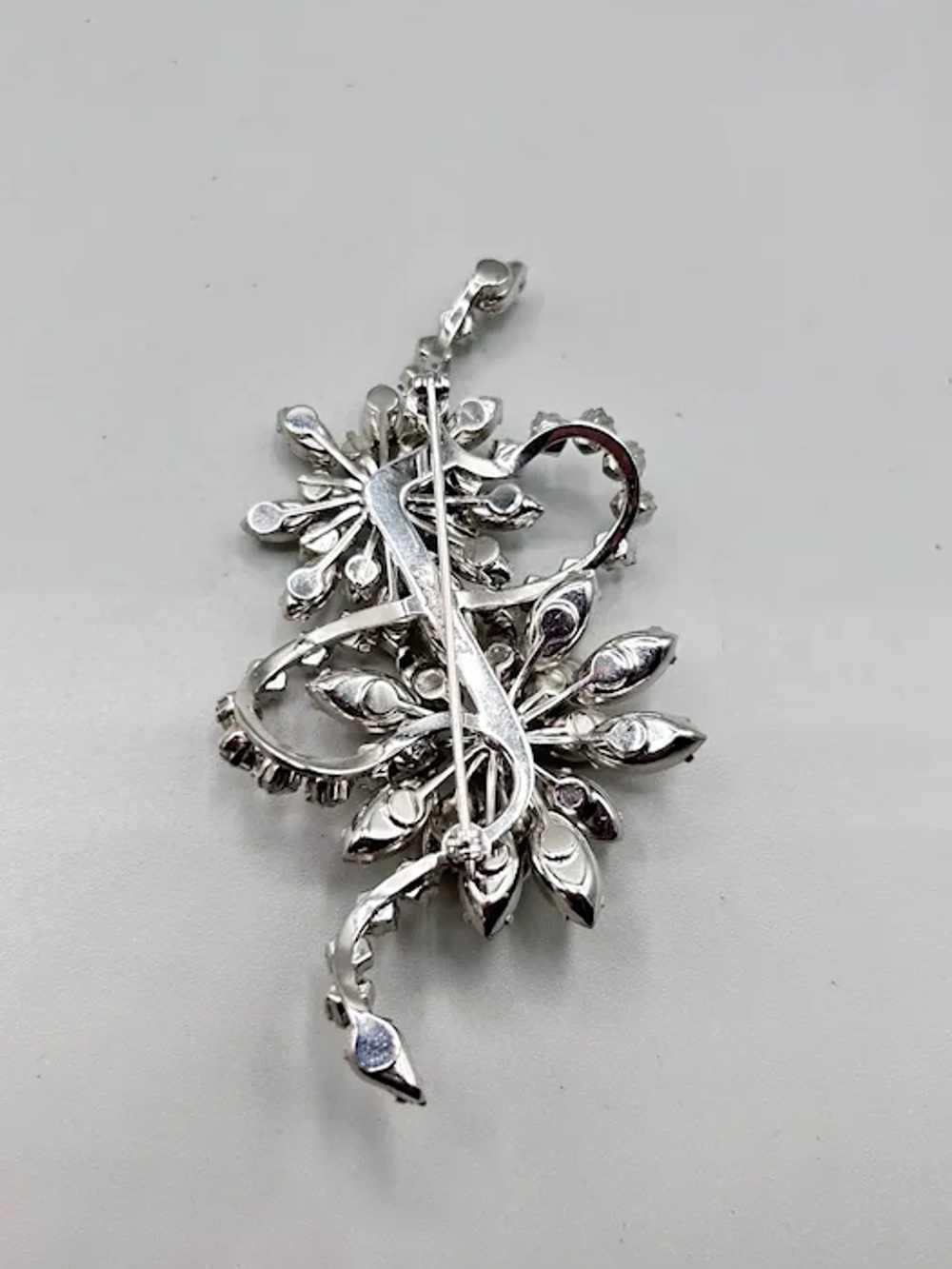 Signed EISENBERG Large Flowers Brooch Clear Rhine… - image 5