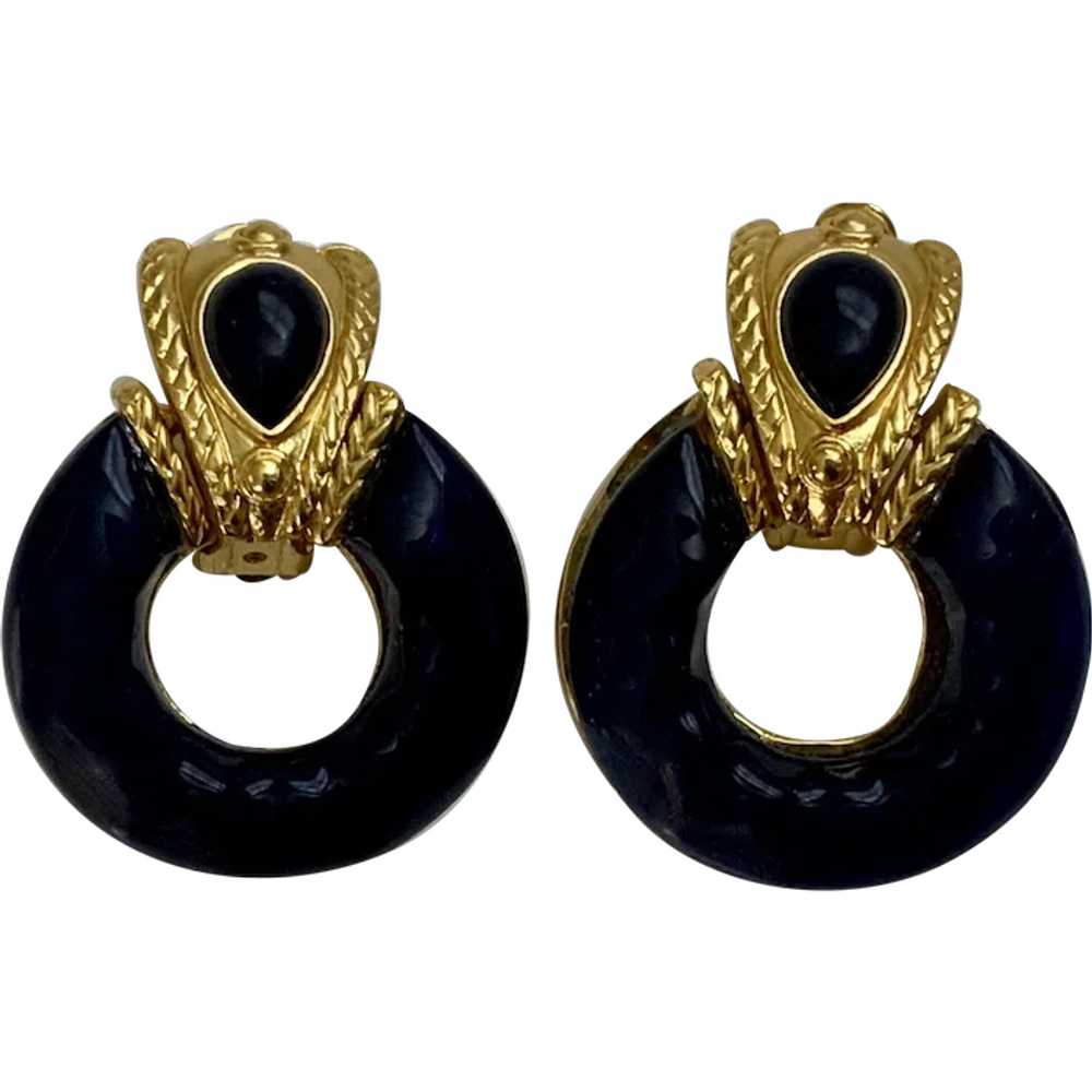 Navy Blue Loops and Gold Tone Earrings Clip-Ons - image 1