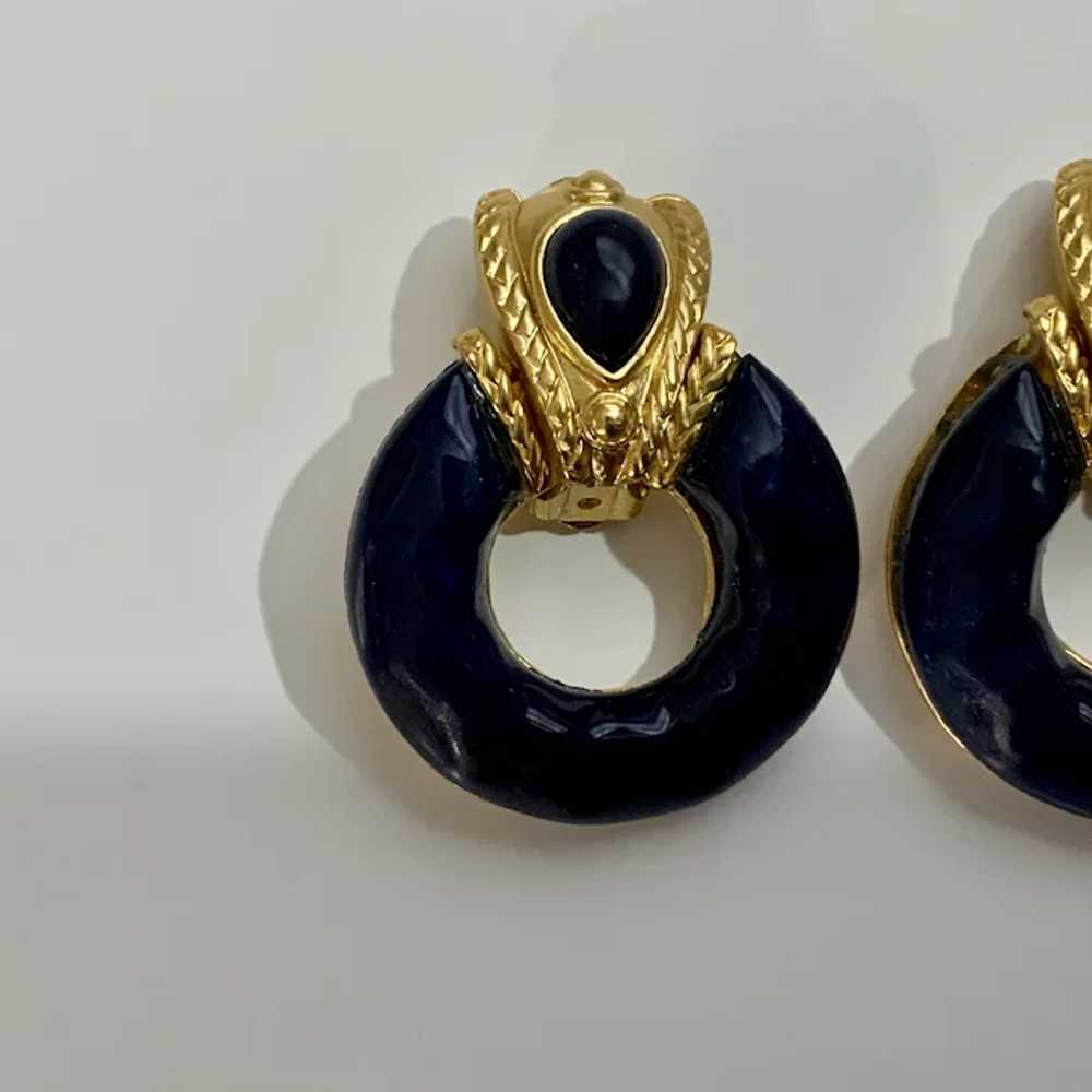 Navy Blue Loops and Gold Tone Earrings Clip-Ons - image 2