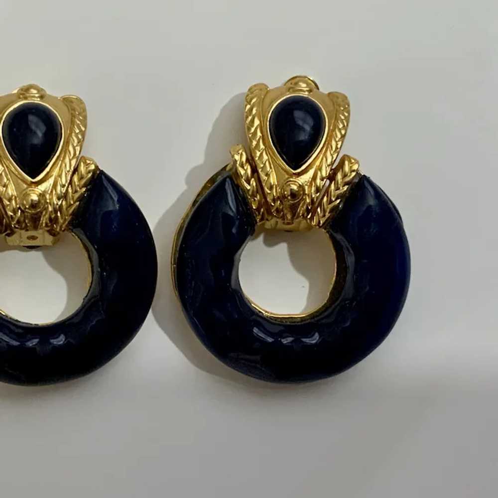Navy Blue Loops and Gold Tone Earrings Clip-Ons - image 3