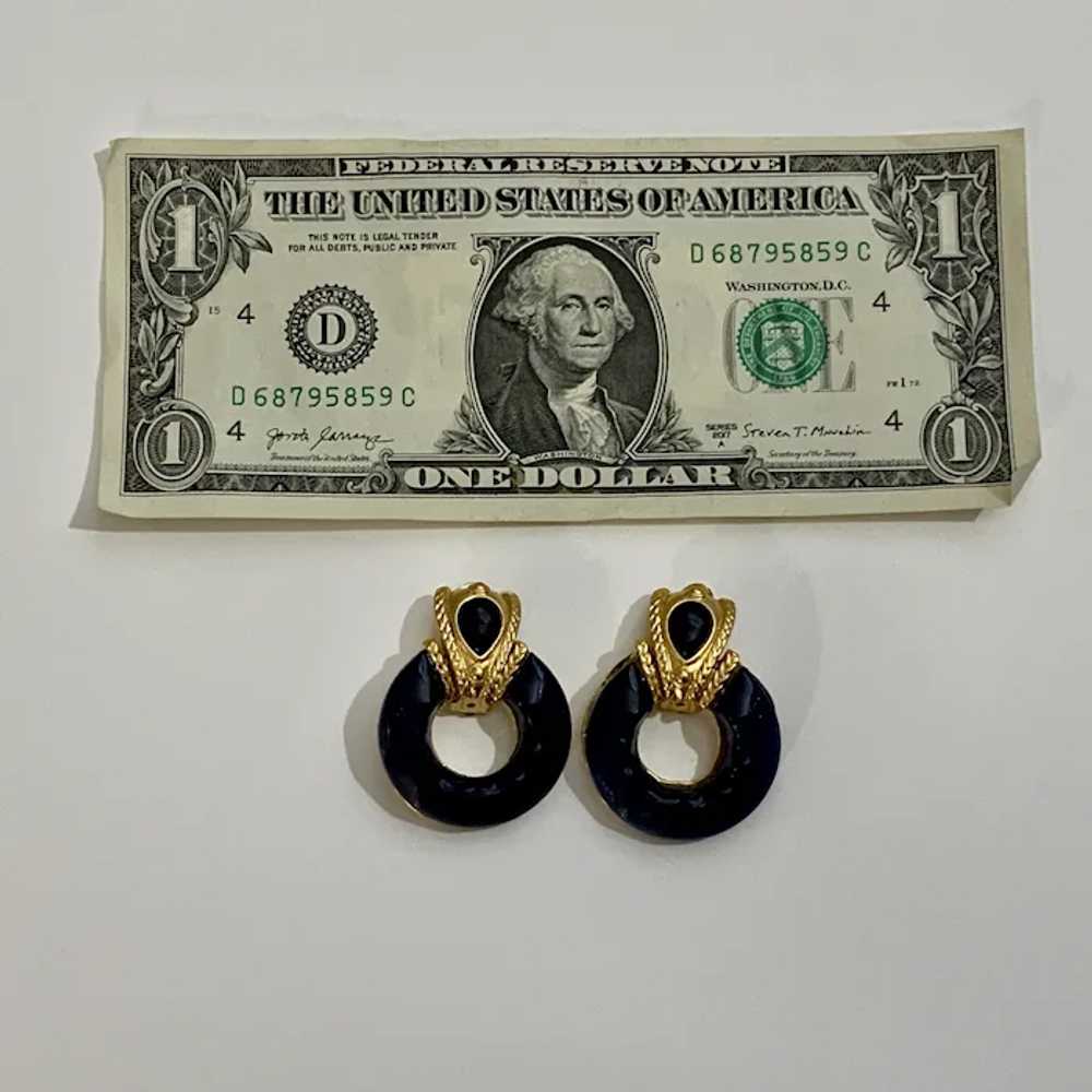 Navy Blue Loops and Gold Tone Earrings Clip-Ons - image 4