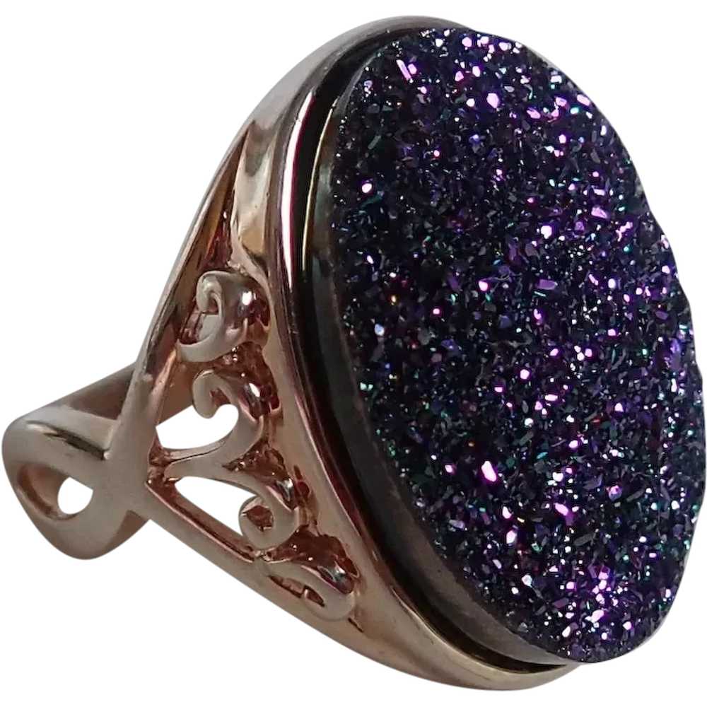Purple Druzy Sterling Ring RSI Size 9 1/2 - image 1