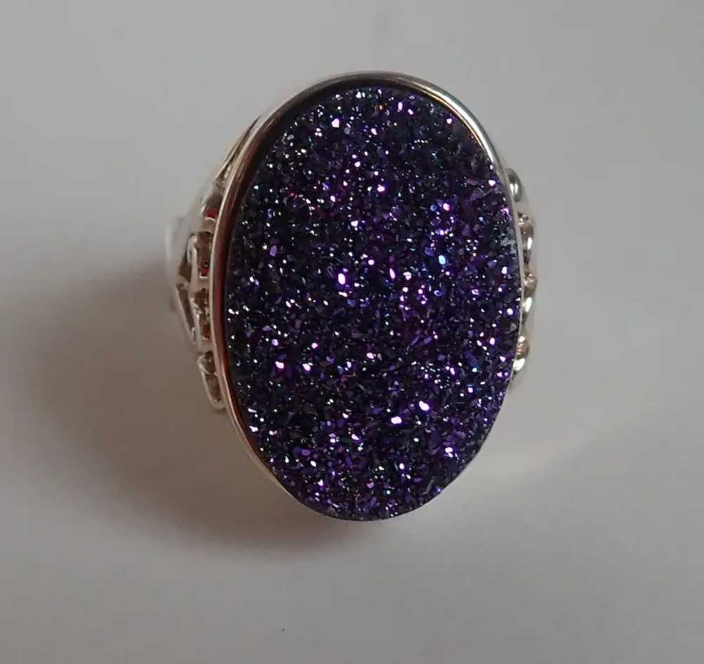 Purple Druzy Sterling Ring RSI Size 9 1/2 - image 2