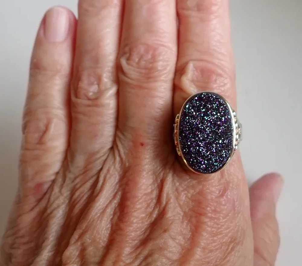 Purple Druzy Sterling Ring RSI Size 9 1/2 - image 3