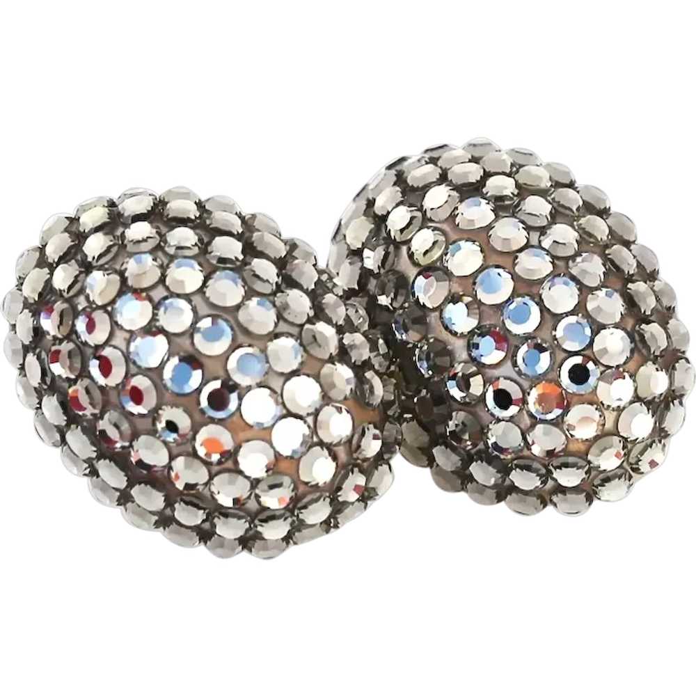 Richard Kerr Domed Gray Rhinestone Earrings, Clip… - image 1