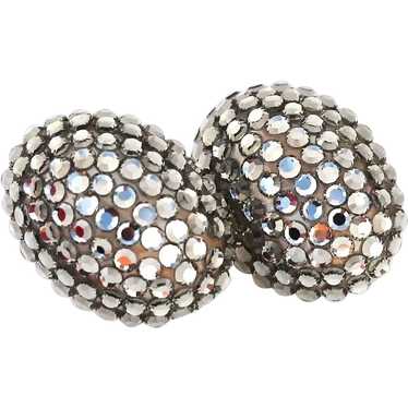 Richard Kerr Domed Gray Rhinestone Earrings, Clip… - image 1