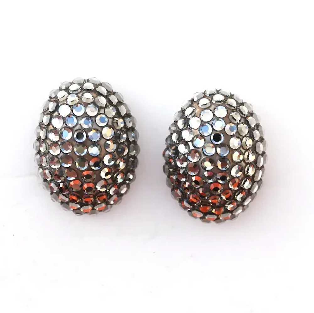 Richard Kerr Domed Gray Rhinestone Earrings, Clip… - image 2