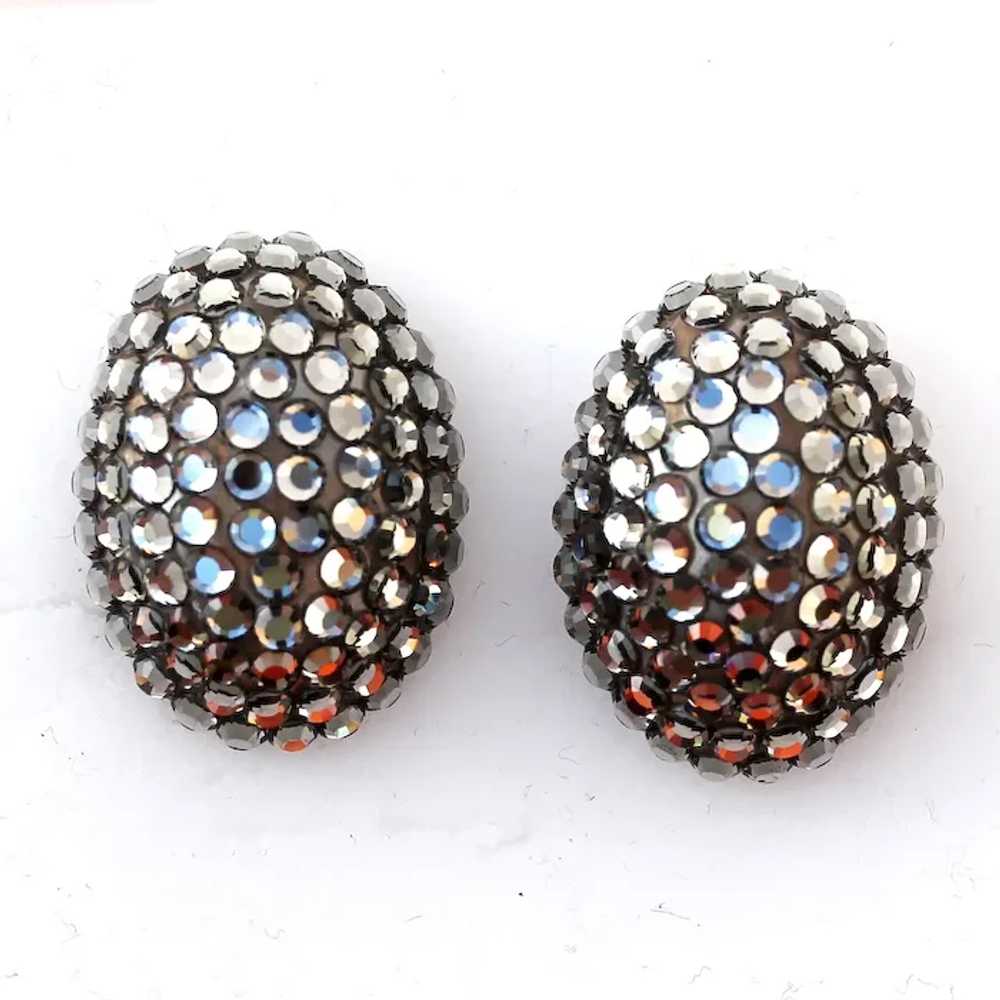 Richard Kerr Domed Gray Rhinestone Earrings, Clip… - image 3