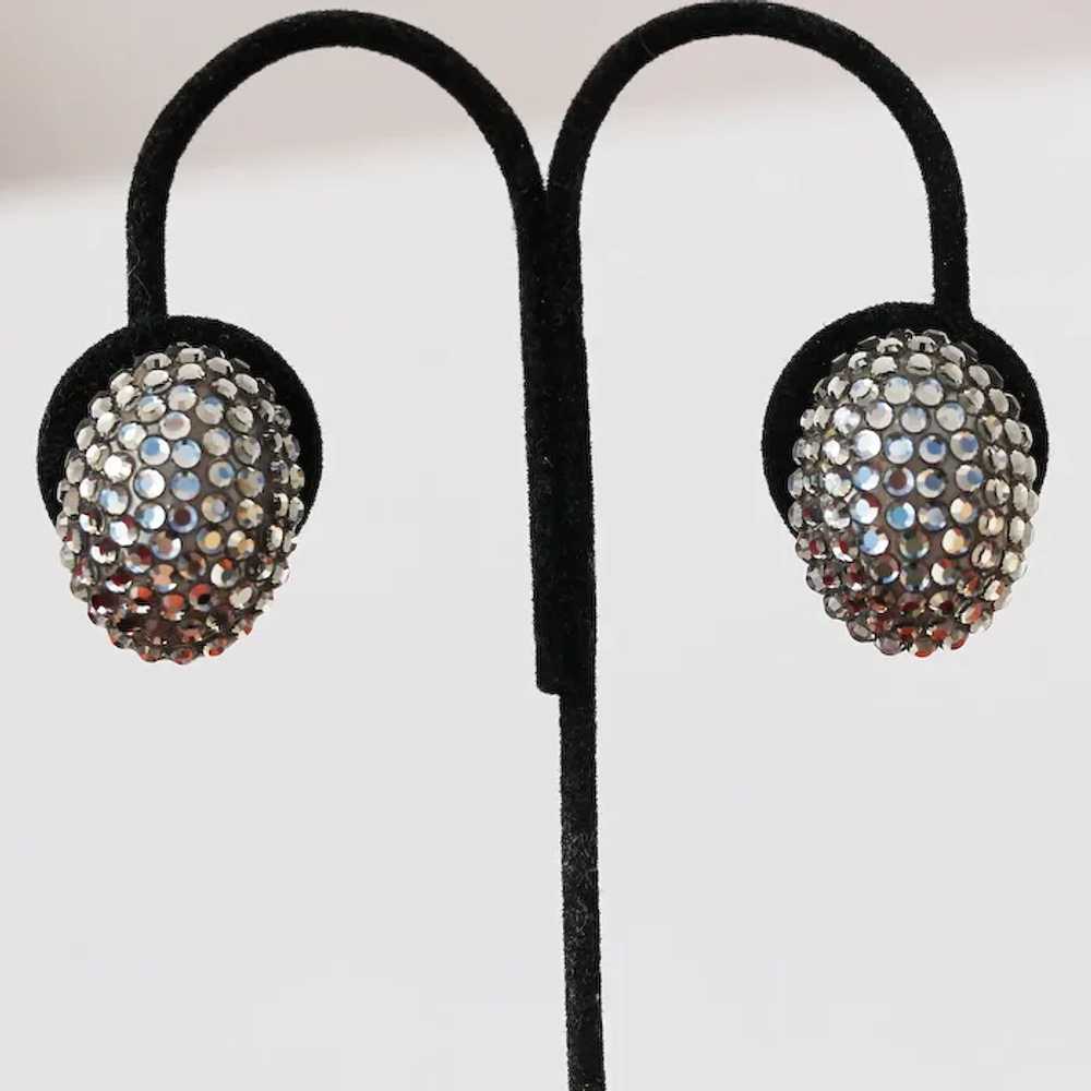 Richard Kerr Domed Gray Rhinestone Earrings, Clip… - image 4