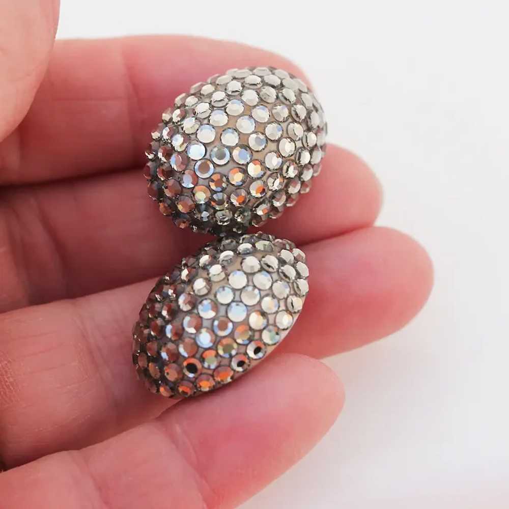 Richard Kerr Domed Gray Rhinestone Earrings, Clip… - image 5