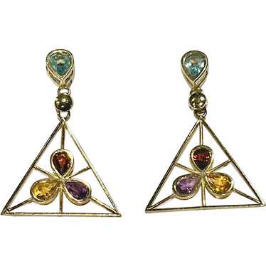 A lovely pair of estate 14k Multi gemstone drop ea