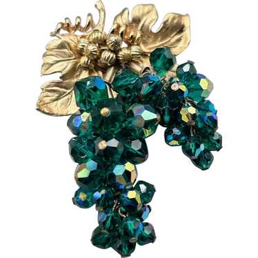 Vintage Green AB Beads Grape Brooch Brilliant Aur… - image 1