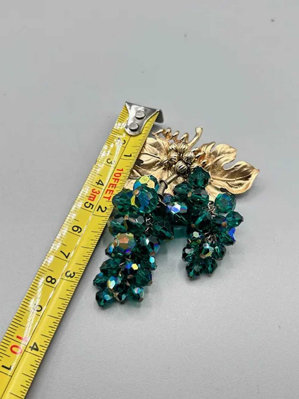 Vintage Green AB Beads Grape Brooch Brilliant Aur… - image 6