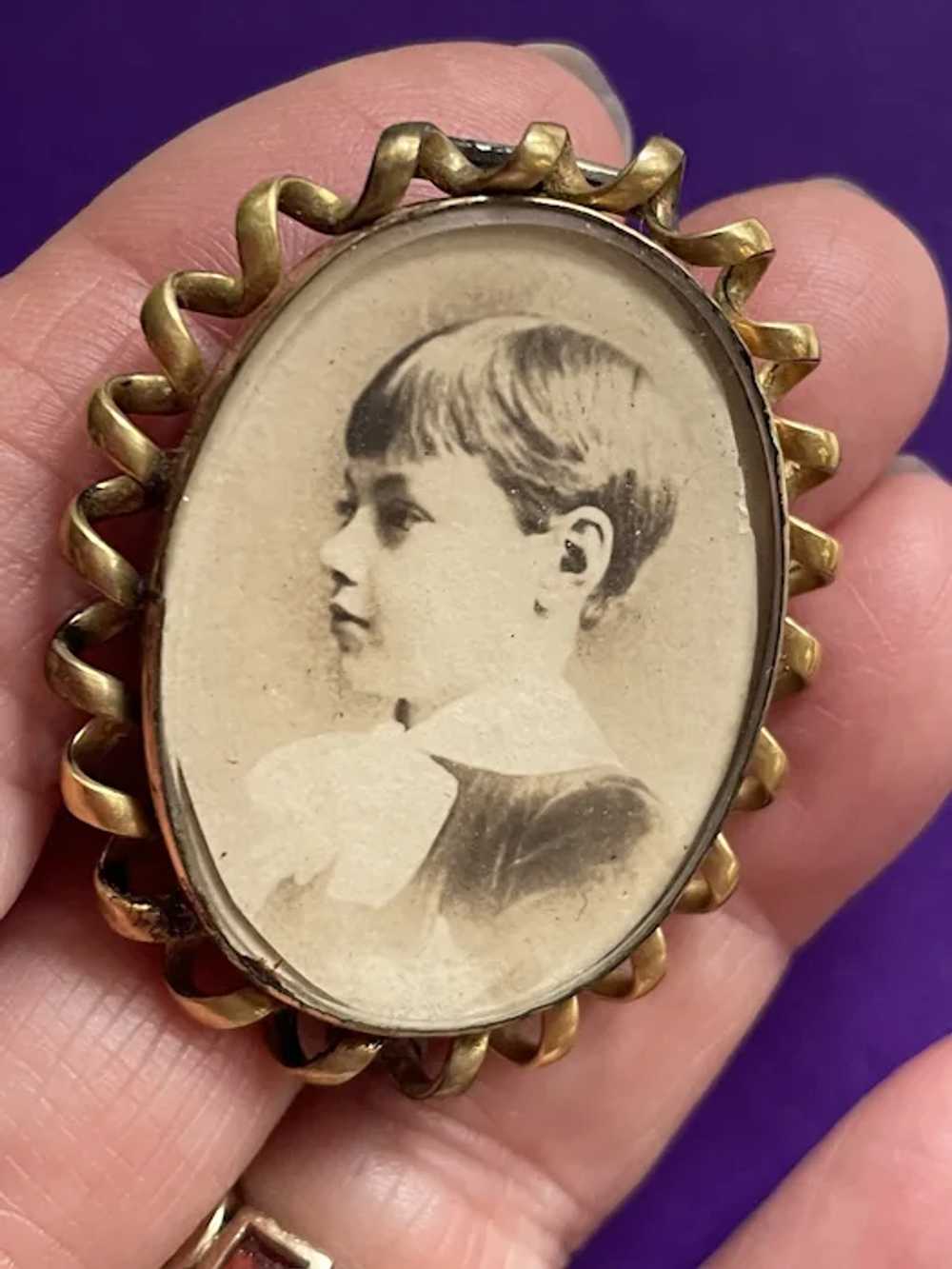 Victorian Photo Pin with Sweet Little Boy - image 2