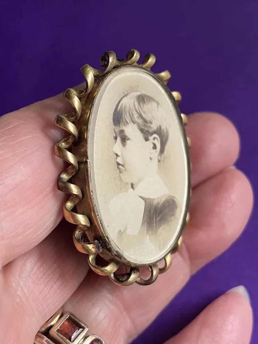 Victorian Photo Pin with Sweet Little Boy - image 4