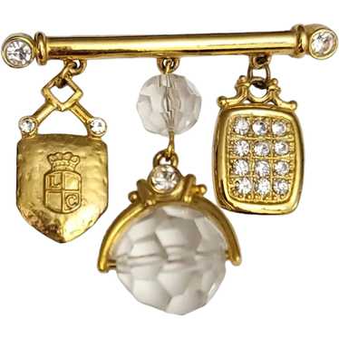 Liz Claiborne Gold Tone Shield, Gob, Rhinestone D… - image 1
