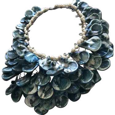 SPECTACULAR Huge Blue Pearlized Shell & Faux Pearl