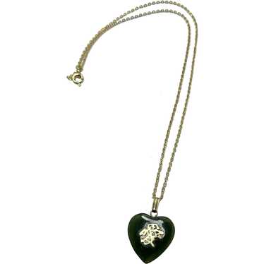 Vintage Green Stone Heart Charm Necklace