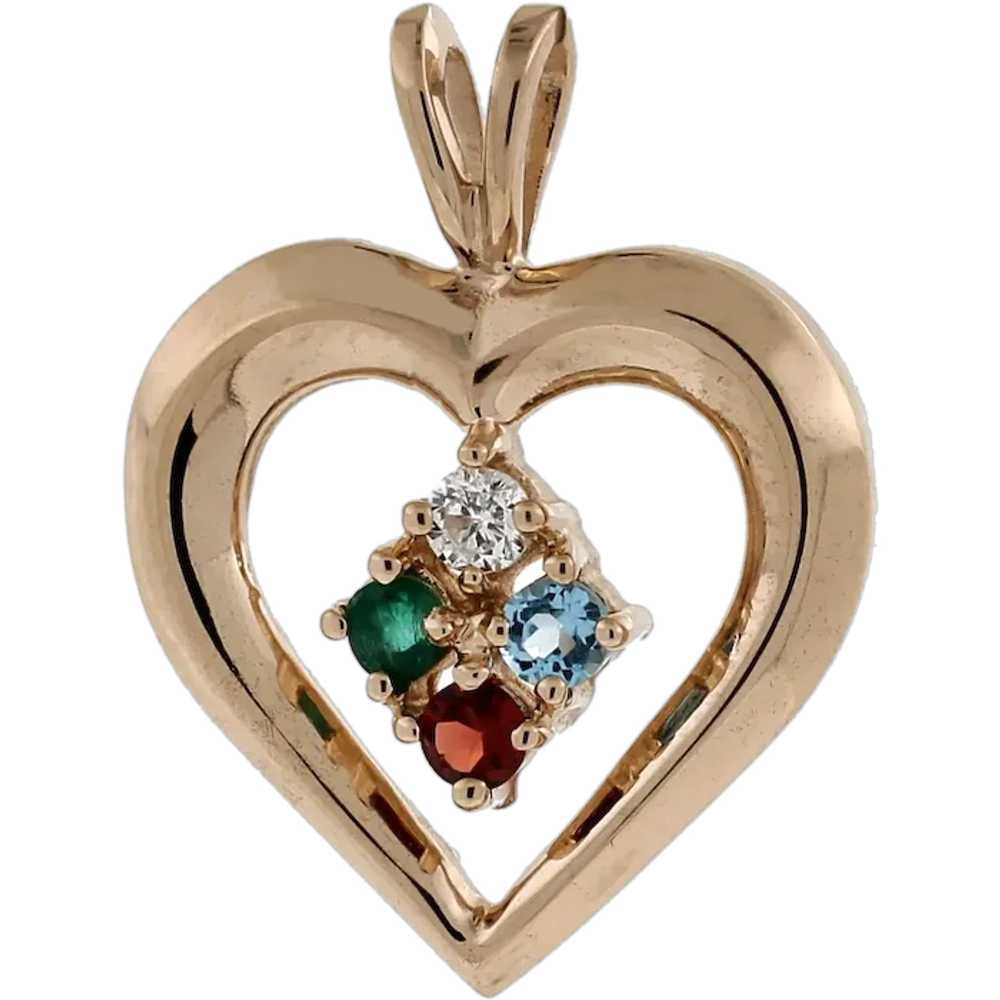 Gemstone Diamond Open Heart Pendant Charm 14K Yel… - image 1
