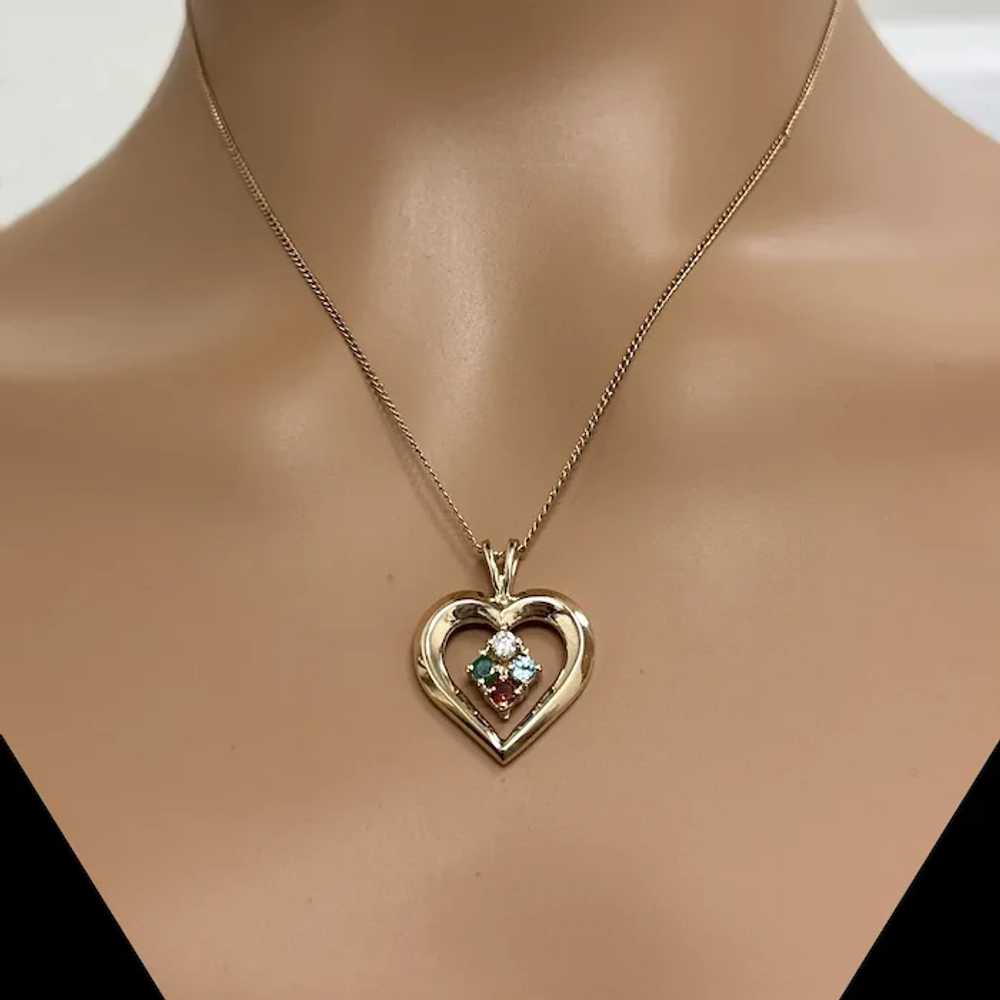 Gemstone Diamond Open Heart Pendant Charm 14K Yel… - image 2
