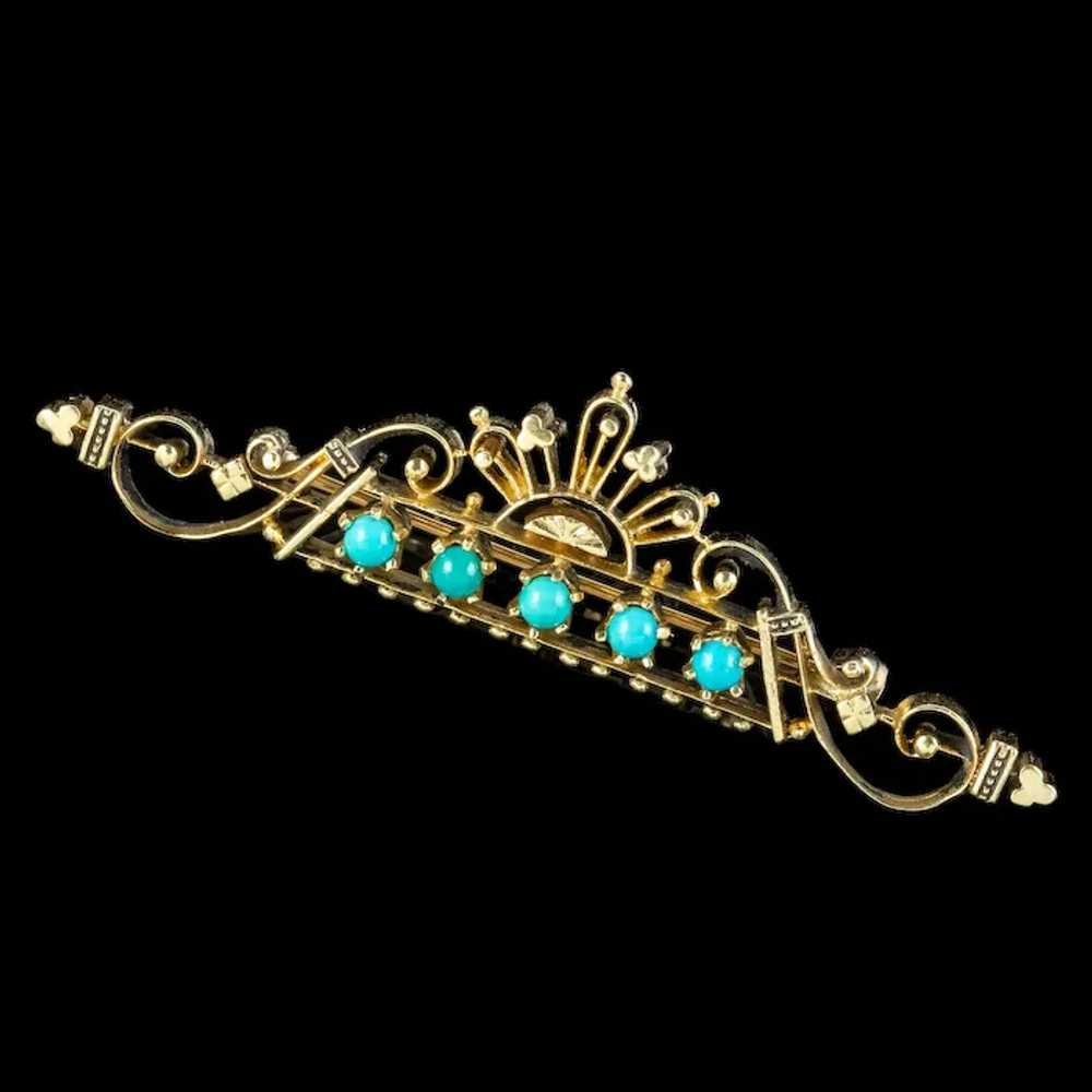 Vintage Turquoise Brooch 14ct Gold - image 3