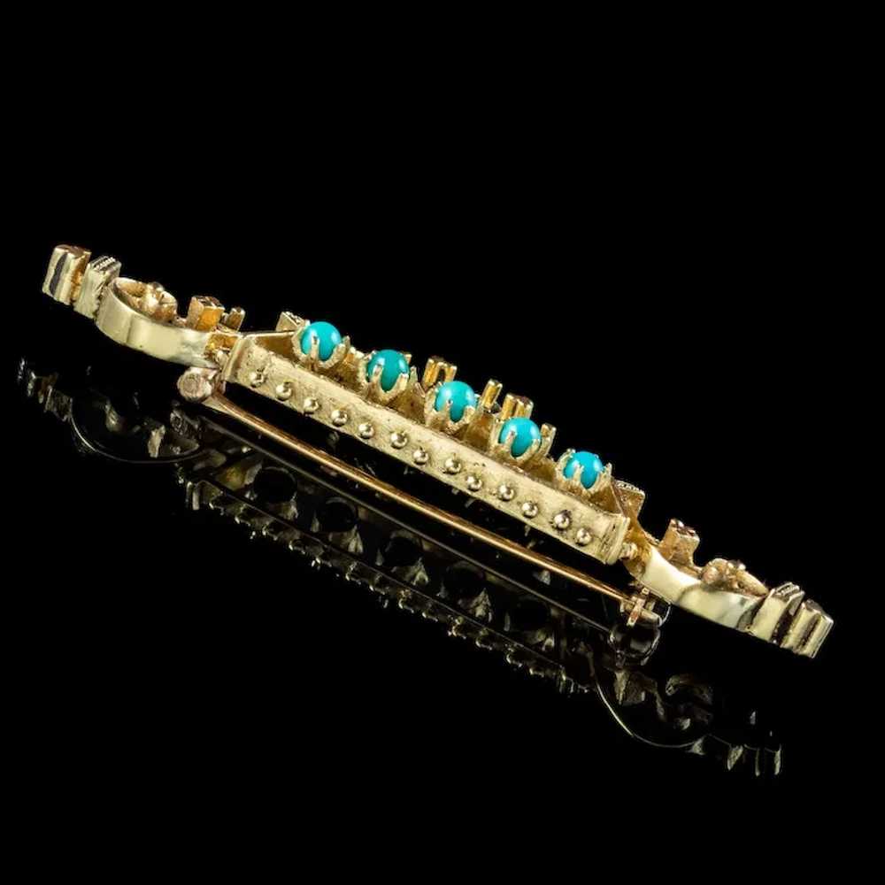 Vintage Turquoise Brooch 14ct Gold - image 4