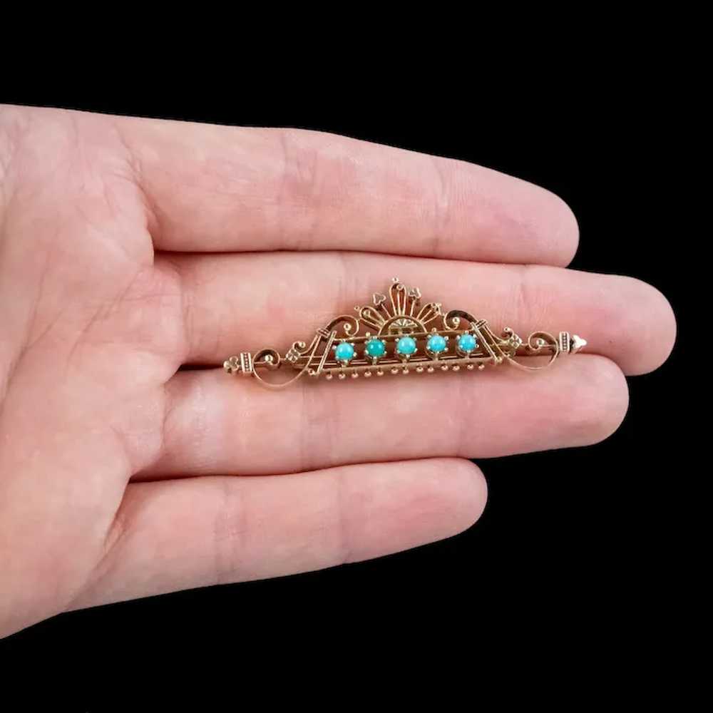 Vintage Turquoise Brooch 14ct Gold - image 6