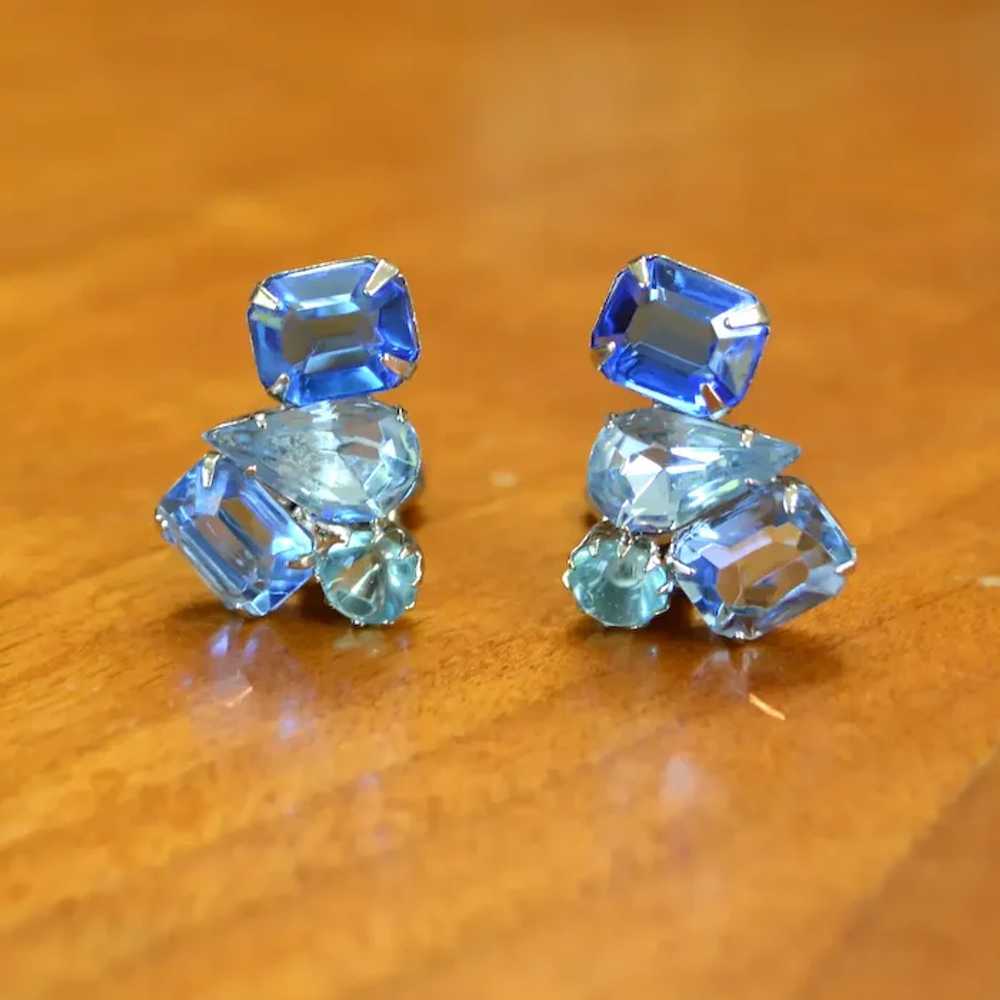 Blue Cluster Rhinestone Earrings - image 2