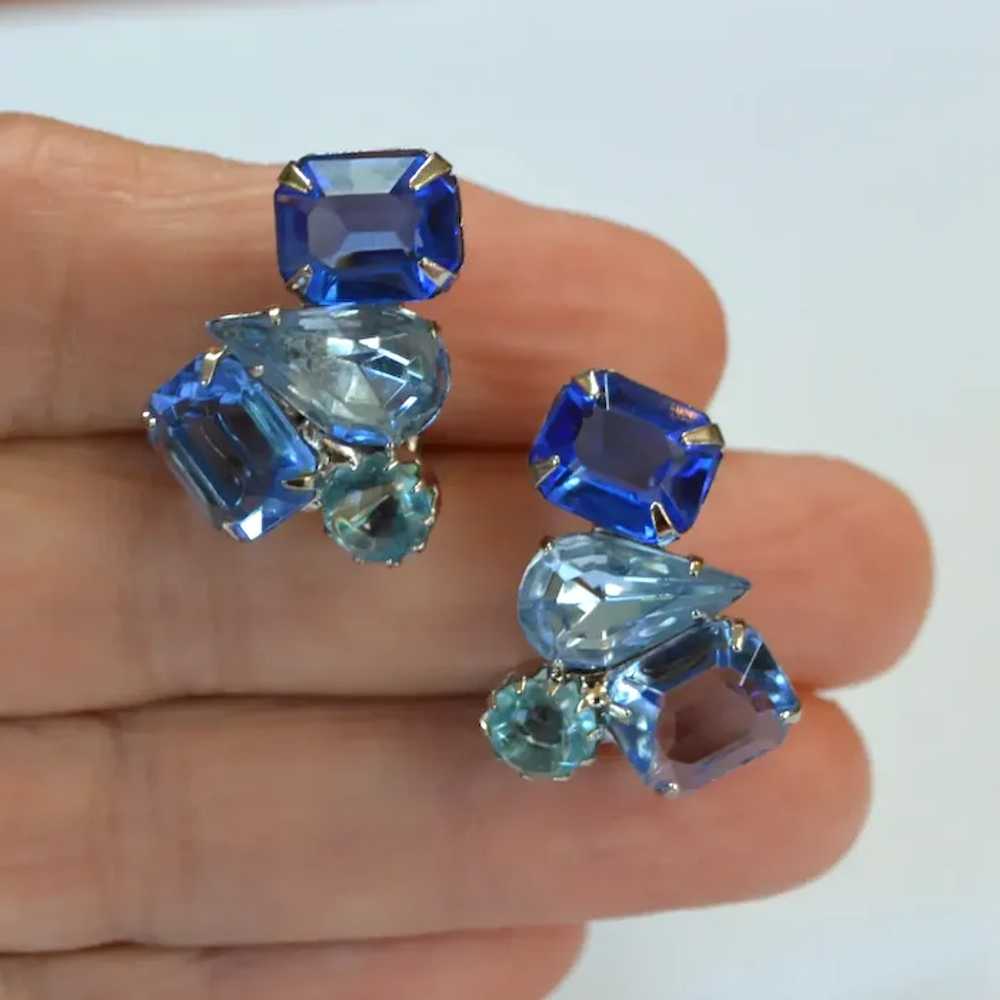 Blue Cluster Rhinestone Earrings - image 6