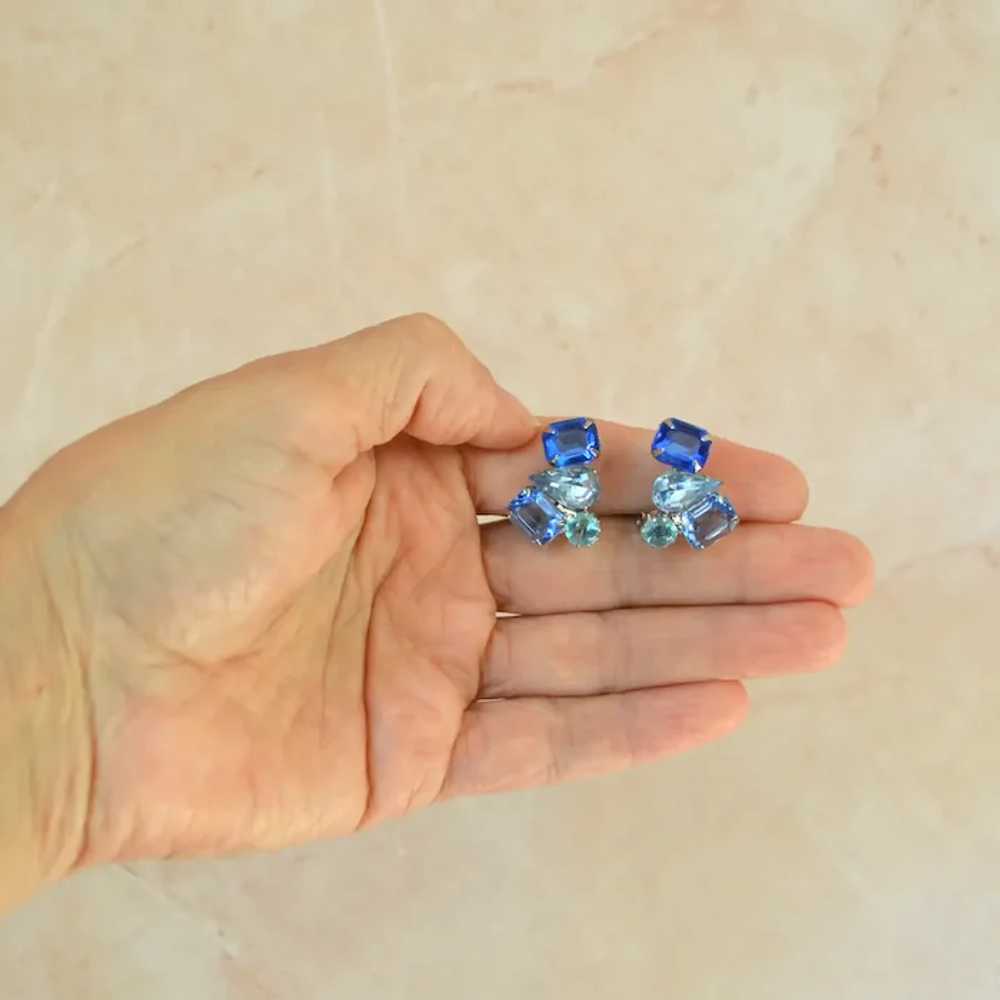 Blue Cluster Rhinestone Earrings - image 8