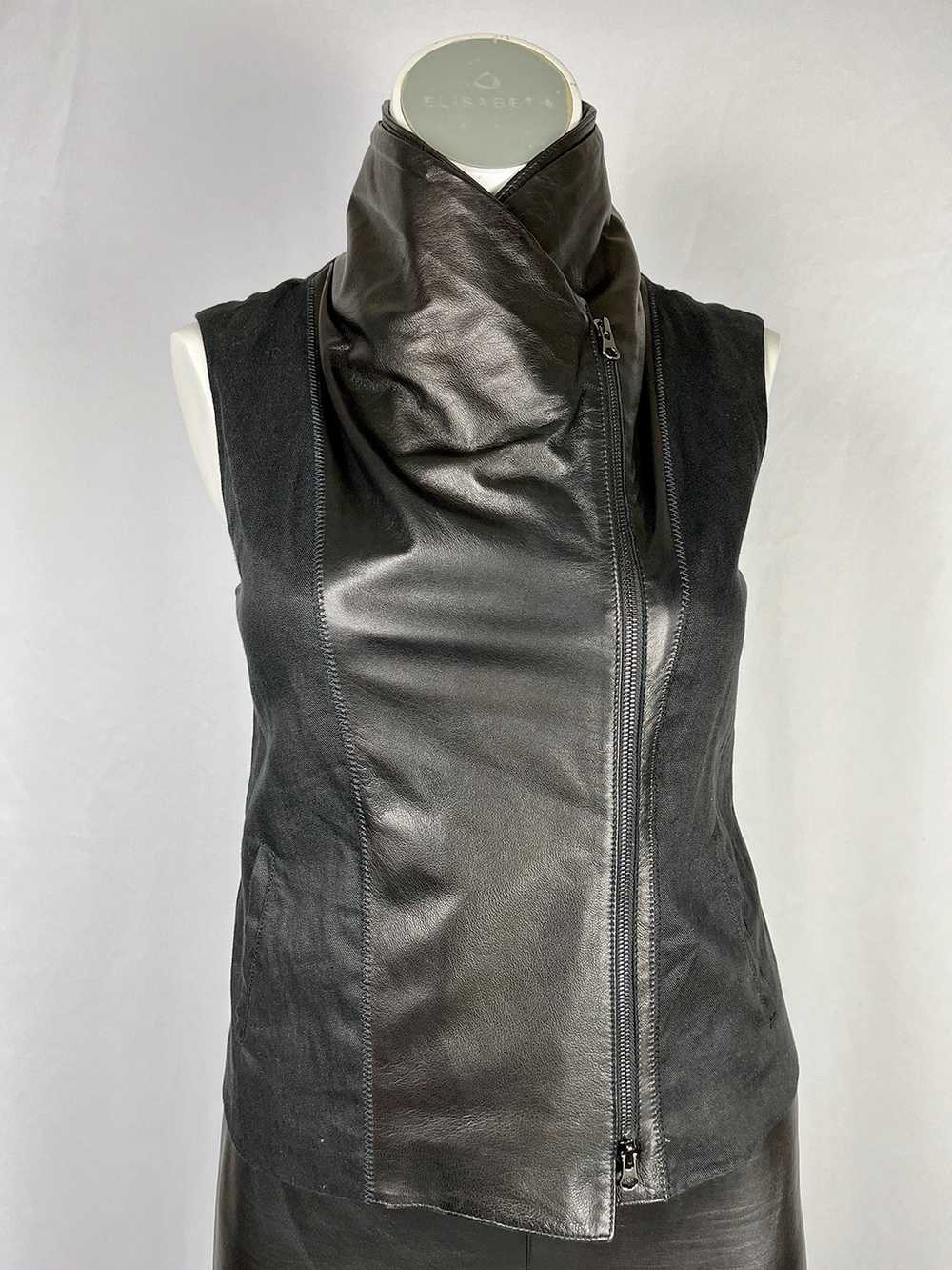 vince. Size L (12) Black Leather Linen Moto Vest - image 1