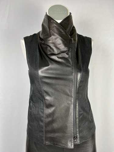 vince. Size L (12) Black Leather Linen Moto Vest