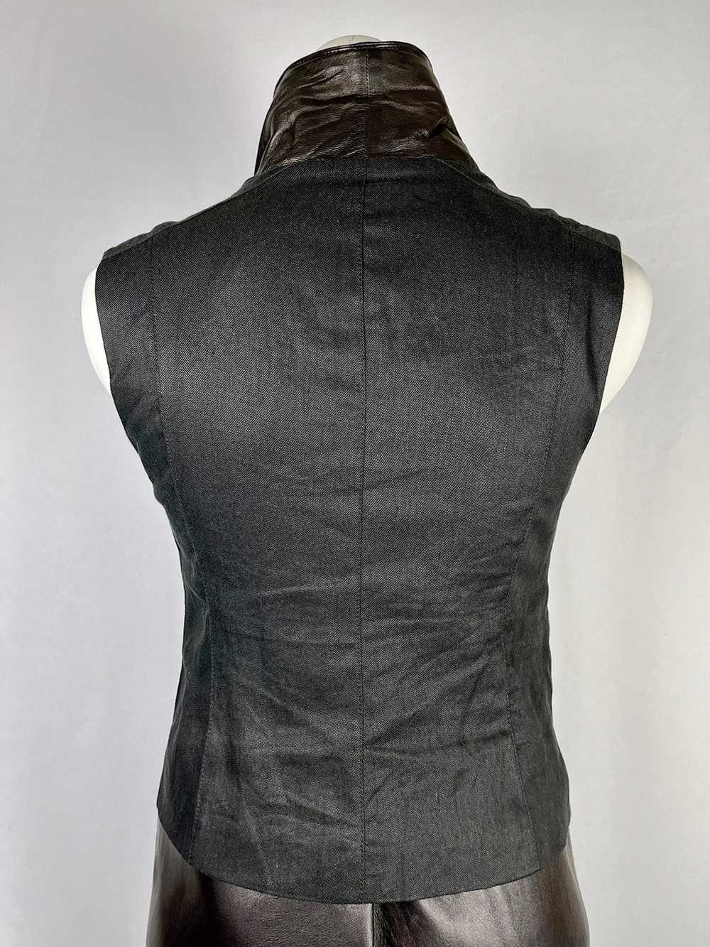 vince. Size L (12) Black Leather Linen Moto Vest - image 6