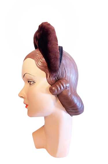 Original Vintage 1940s Brown Felt Tall Half Hat Wi