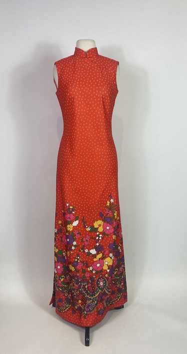 1970s Red Jumbo Floral Printed Maxi Dress